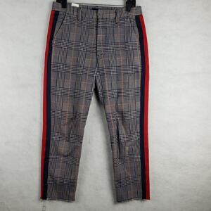 Mother Jeans 28 The Shaker Prep Fray Pant Blue Red Plaid Track Stripe Trouser